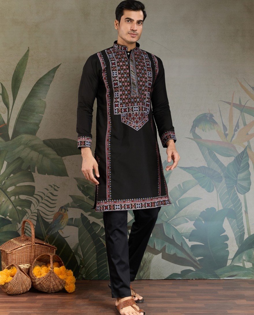 61305-black  - Colors of Tradition –  Black Statement Kurtas for Every Celebration